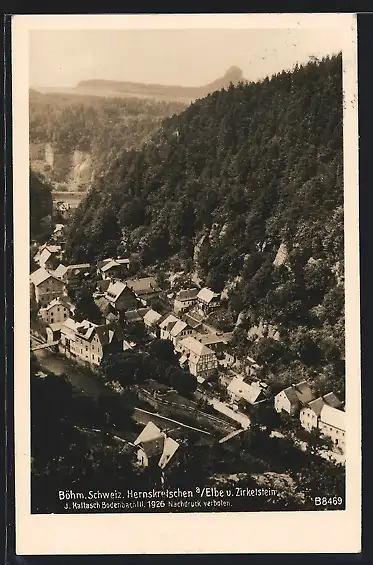 AK Hernskretschen, Ortsansicht mit Zirkelstein