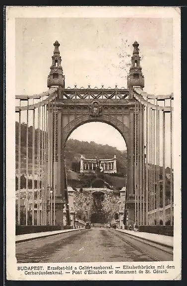 AK Budapest, Elisabethbrücke mit dem Gerhardusdenkmal