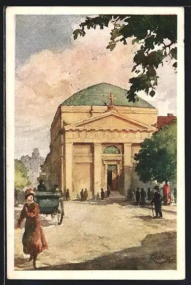 Künstler-AK Budapest, Evangelische Kirche am Deák-Platz
