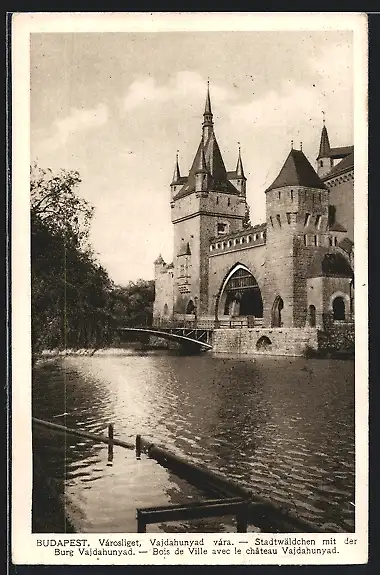AK Budapest, Stadtwäldchen mit der Burg Vajdahunyad