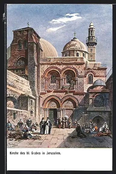 Künstler-AK F.Perlberg: Jerusalem, Kirche des hl. Grabes