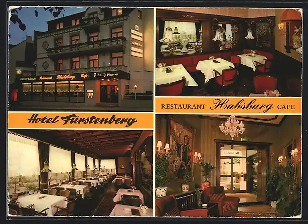 AK Bad Neuenahr, Hotel Fürstenberg am Abend, Mittelstr. 4-6, Innenansichten