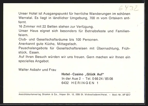 AK Heringen / Werra, Hotel-Casino Glück Auf, In der Aue 2, Innenansichten