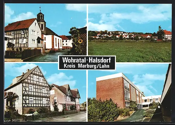 AK Wohratal-Halsdorf, Ortsansicht, Strassenpartie, Kirche