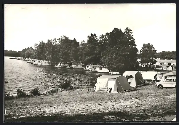 AK Flecken Zechlin, Wohnboote und Zeltplatz am Grossen Zechliner See