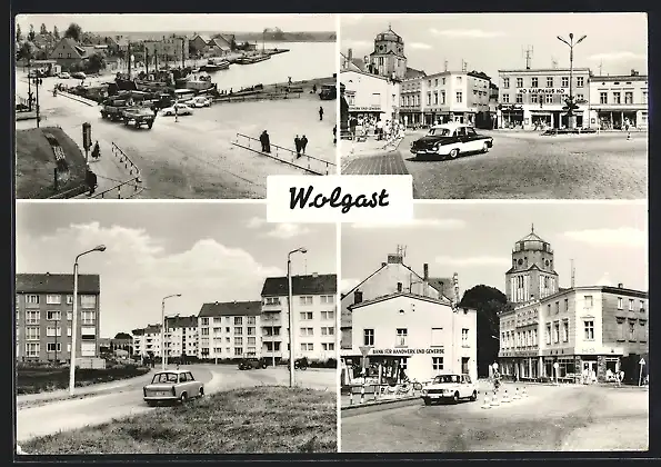 AK Wolgast, Hafen, Platz der Jugend, Dr.-Theodor Neubauer Strasse, Ho Kaufhaus, Bank für Handwerk und Gewerbe