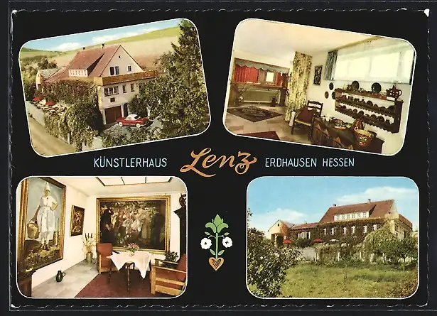 AK Erdhausen /Hessen, Künstlerhaus Lenz, Innen- und Aussenansicht