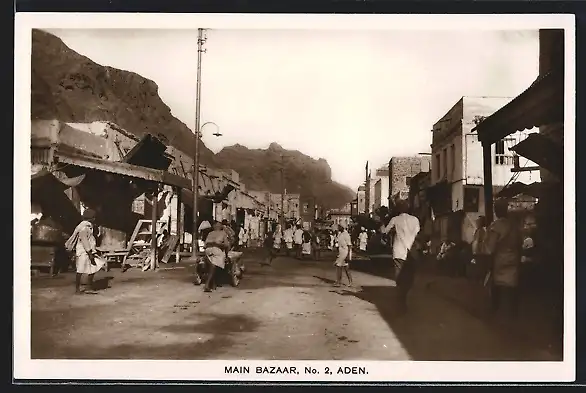 AK Aden, Main Bazaar No. 2, Strassenpartie mit Bazar