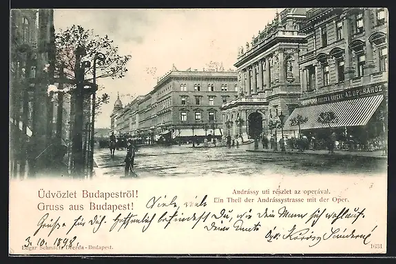 AK Budapest, Ein Teil der Andrássystrasse mit der Oper