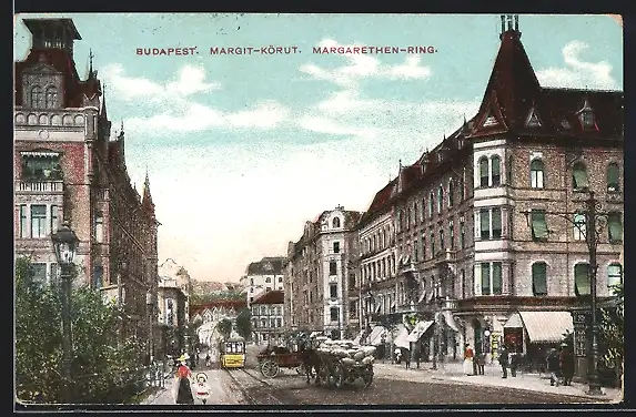 AK Budapest, Margit-Körut, Strassenbahn