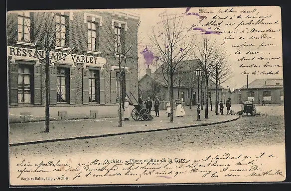 AK Orchies, Place et Rue de la Gare