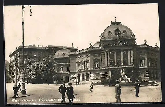 AK Wien, Deutsches Volkstheater mit Strasse Burggasse