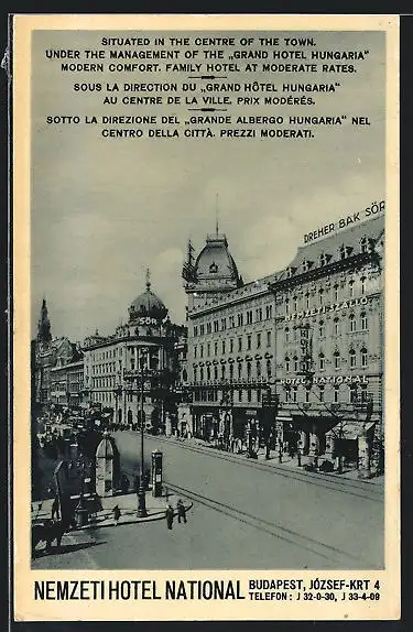 AK Budapest, Nemzeti Hotel National, József-krt 4