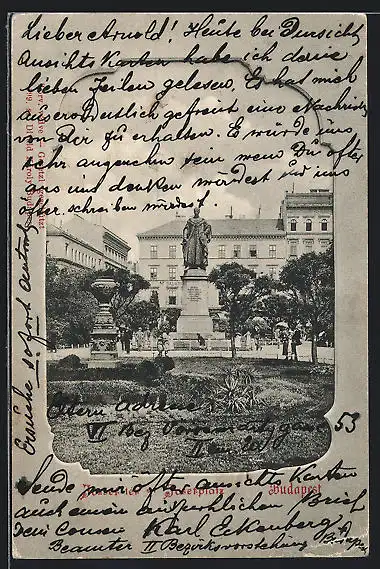 AK Budapest, Josefplatz mit Denkmal