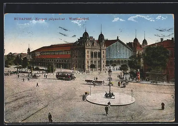 AK Budapest, Westbahnhof, Strassenbahn