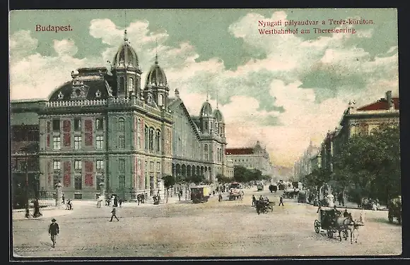AK Budapest, Westbahnhof am Theresienring, Strassenbahn