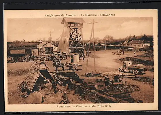 AK Renazé, Ardoisières, La Gauterie, Panorama du Chantier et du Puits No. 3