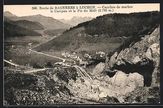 AK Bagneres, Route de Bagneres a Luchon, Carriere de Marbre de Campan et le Pic-du-Midi