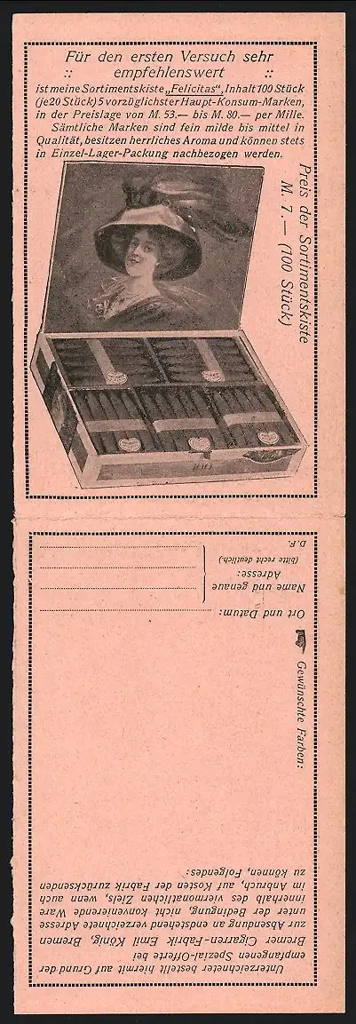 AK Reklame für Zigarren Hohenzollern und Stolz des Hauses