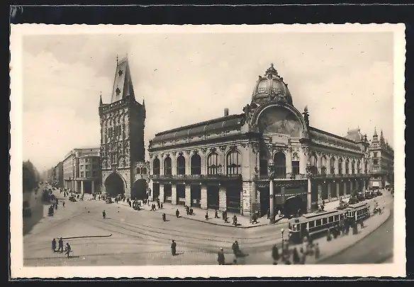 AK Prag, Pulverturm und Strassenbahn am Repräsentationshaus
