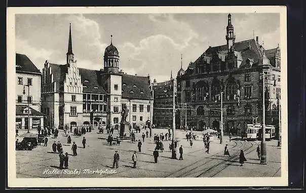 AK Halle /Saale, Marktplatz mit Strassenbahn