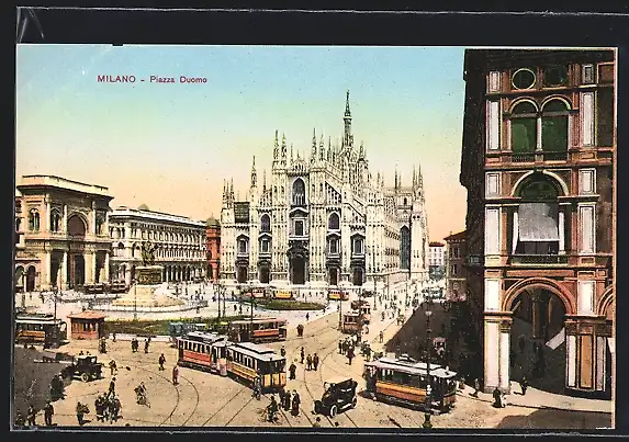 AK Milano, Piazza Duomo, Strassenbahn