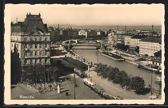AK Wien, Kai, Ortsansicht mit Strassenbahn