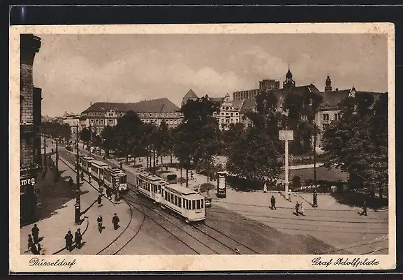 AK Düsseldorf, Graf Adolfplatz mit Strassenbahn