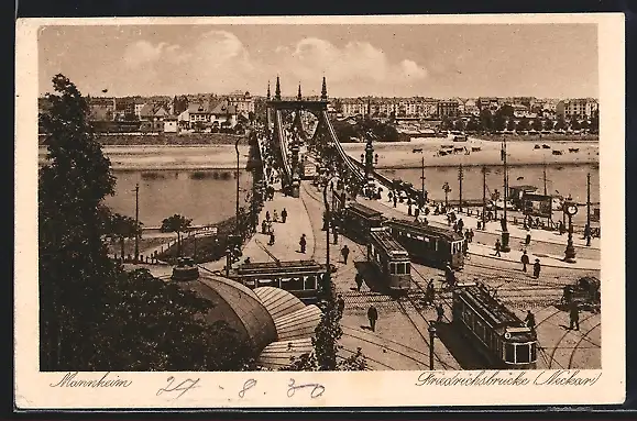 AK Mannheim, Friedrichsbrücke am Neckar mit Strassenbahn