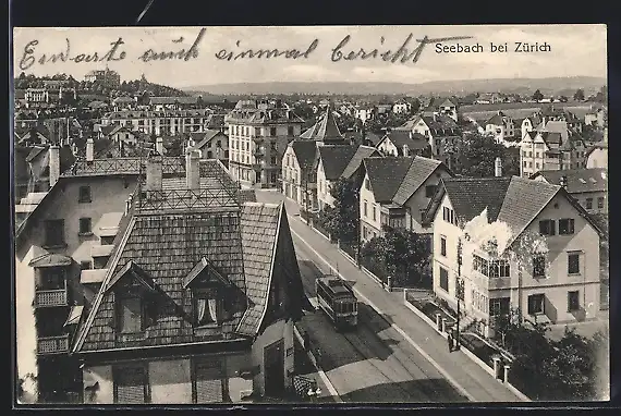 AK Seebach bei Zürich, Ortspartie mit Strassenbahn