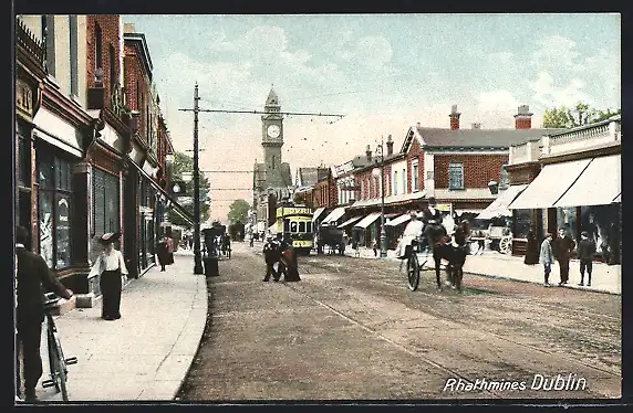 AK Dublin, Rathmines, Strassenbahn