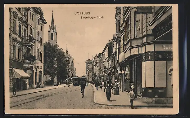 AK Cottbus, Strassenbahn in der Spremberger Strasse