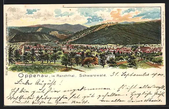 Lithographie Oppenau im Renchthal / Schwarzwald, Gesamtansicht