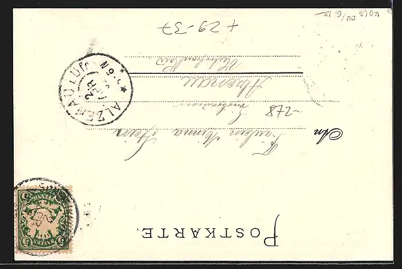 Passepartout-Lithographie Schweinfurt, Marktplatz mit Rathaus, Wappen