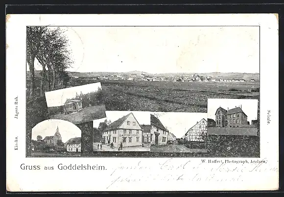 AK Goddelsheim, Gasthof Goebel, Kirche, Strassenpartie