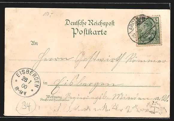 Lithographie Arolsen, Neues Schloss, Residenzschloss, Kirche