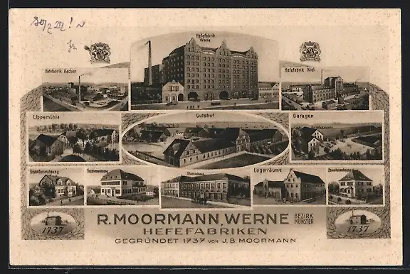 AK Werne / Lippe, Hefefabriken R. Moormann, Hefefabrik Kiel, Gutshof