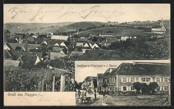 AK Auggen, Gasthaus zum Erbprinzen J. Räuber mit Strasse, Teilansicht aus der Vogelschau