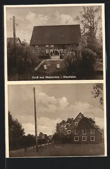 AK Wadersloh i. W., Anwesen mit Strasse und Garten