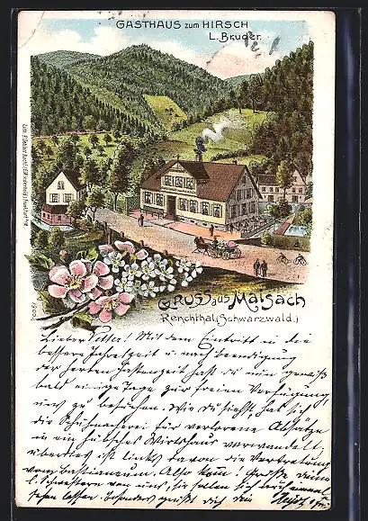 Lithographie Maisach / Oppenau, Gasthaus zum Hirsch v. L. Bruder