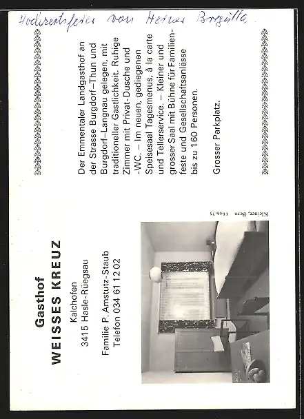 AK Kalchofen / Hasle-Rüegsau, Gasthof Weisses Kreuz Familie P. Amstutz-Staub, Innenansicht