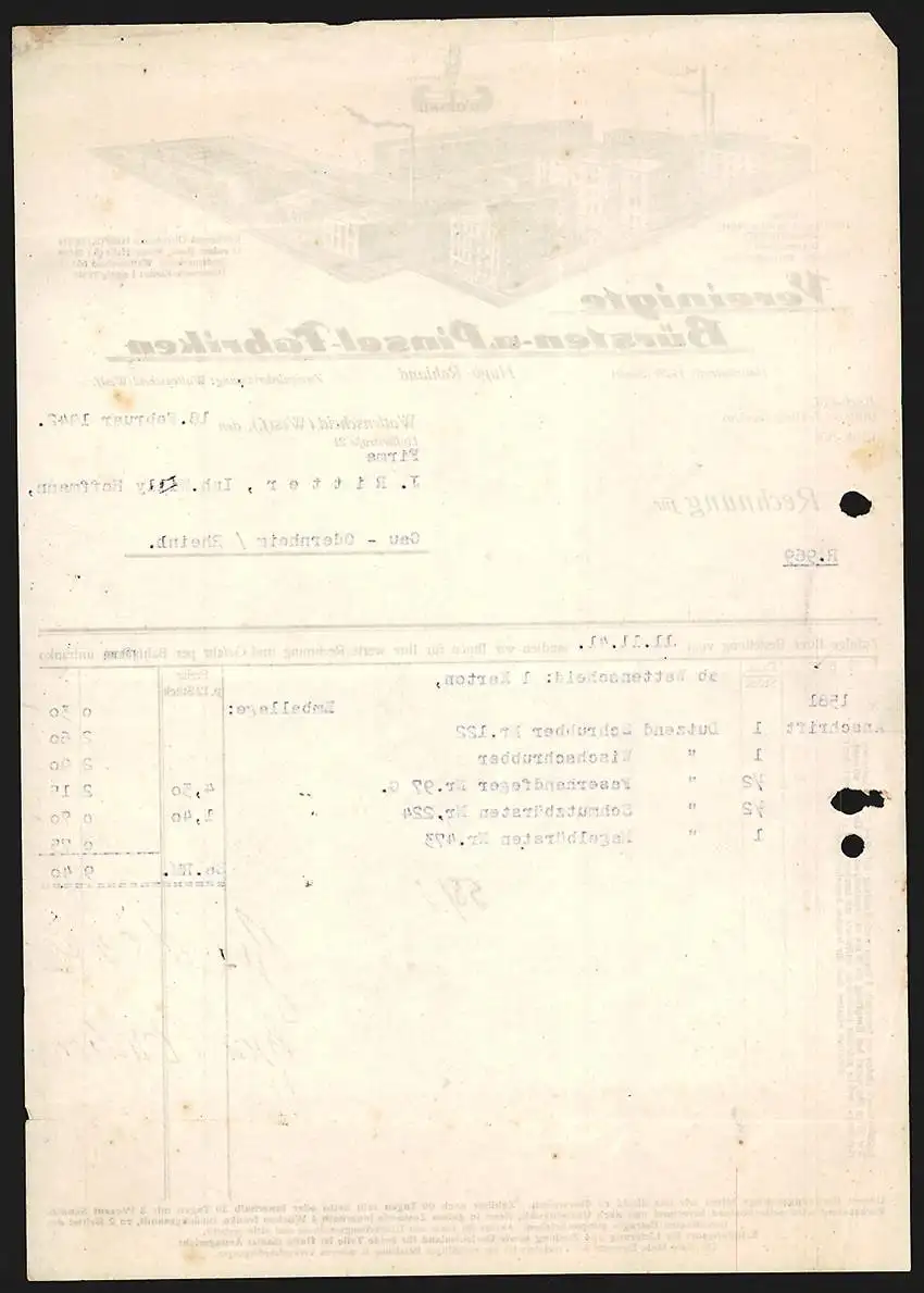 Rechnung Wattenscheid /Westf. 1942, Vereinigte Bürsten- u. Pinsel-Fabriken Hugo Rohland, Werkshallen