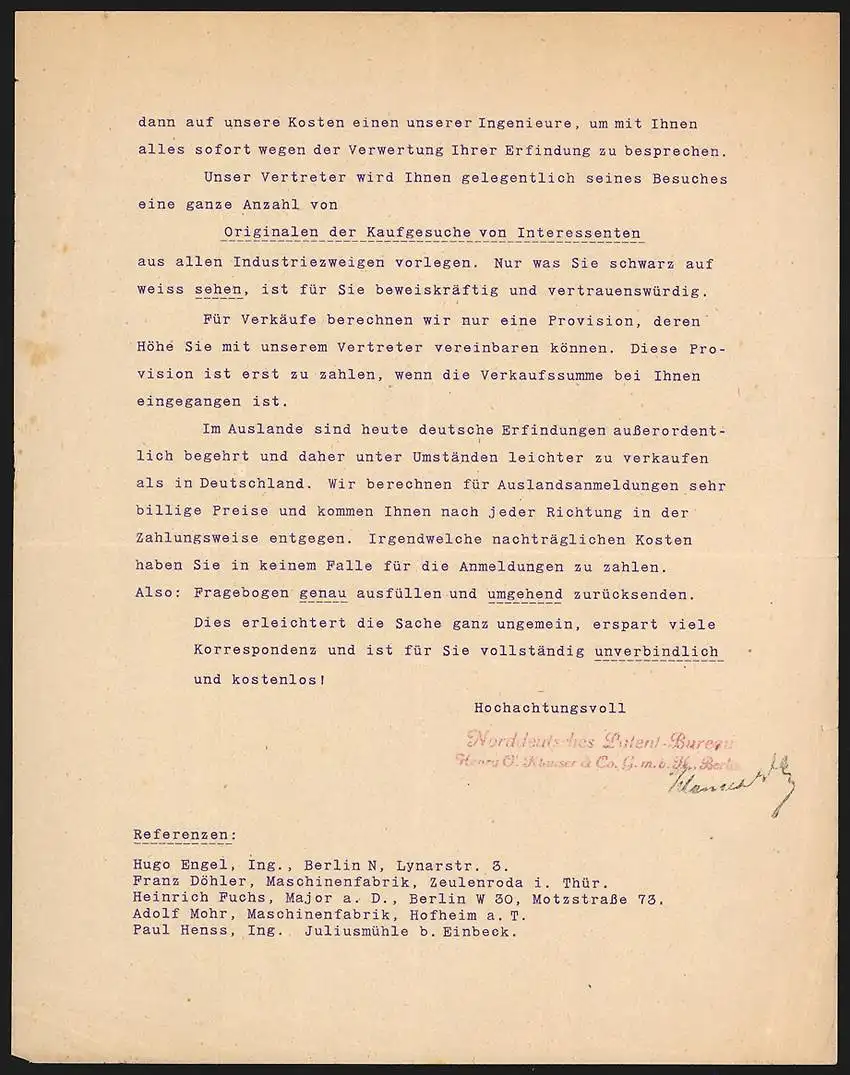 Briefkopf Berlin 1926, Norddeutsches Patent-Büro Henry O. Klauser & Co., Reichs-Patent-Amt