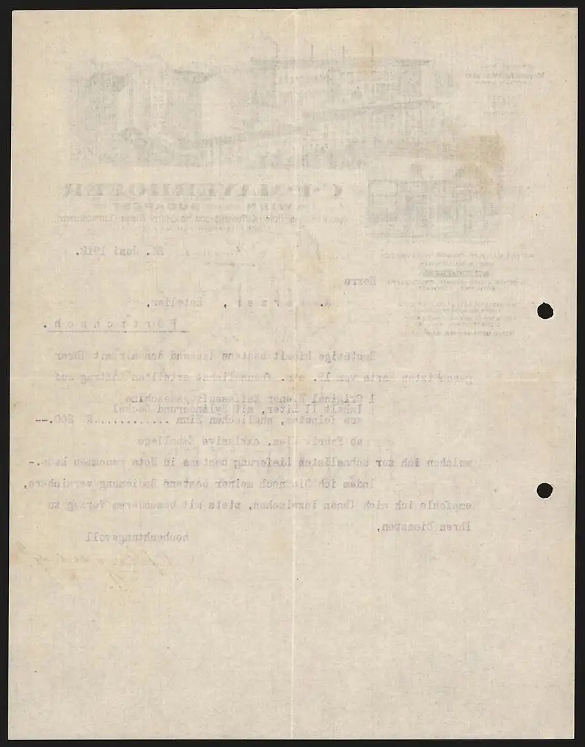 Rechnung Wien 1912, C. F. Mayerhofer Hoteleinrichtungen, Fabrikgelände, Filiale