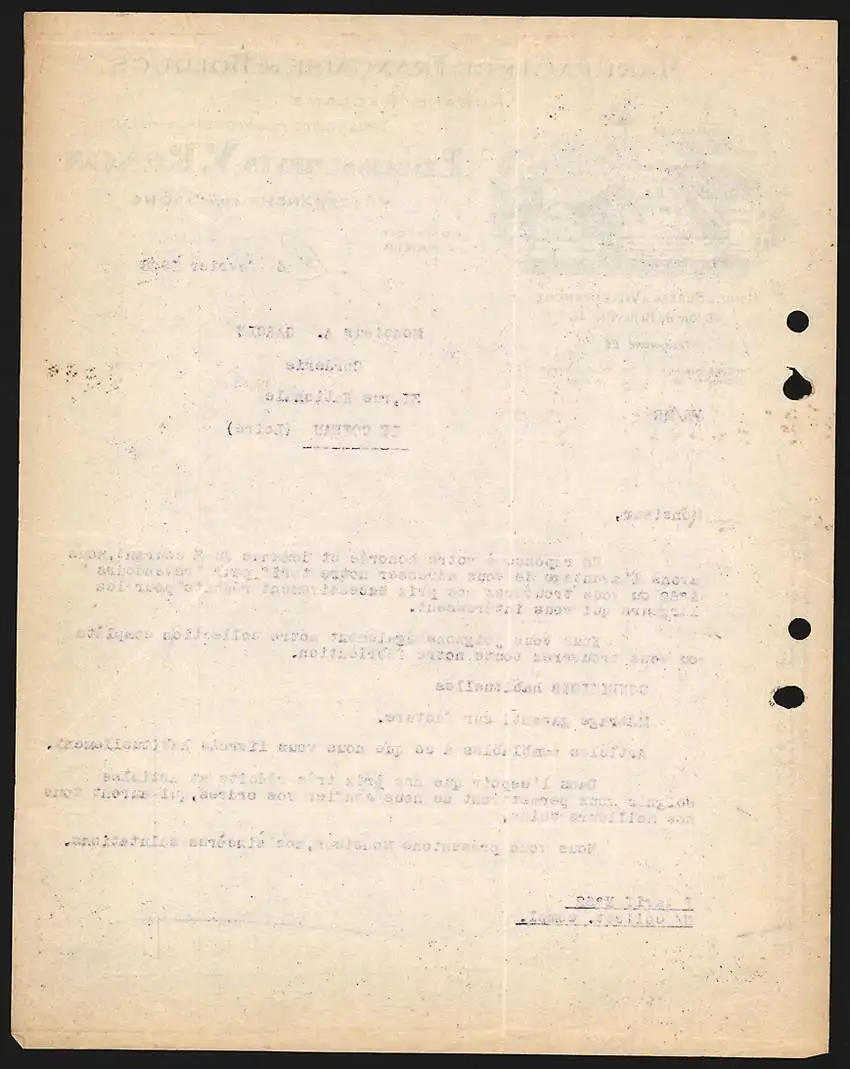 Rechnung Villefranche-sur-Saone 1928, Etablissements V. Renon, Manufacture Francaise de Bolducs, Betriebsgelände