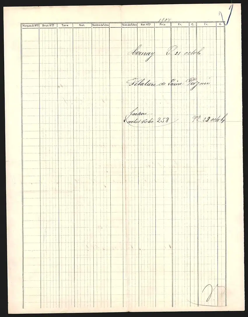 Rechnung Cernay 1904, Filature de Laine Peignée de Cernay, Gesamtansicht der Fabrik aus der Vogelschau