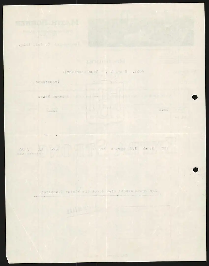 Rechnung Trossingen 1928, Matth. Hohner AG, Harmonika-Fabrik, Gesamtansicht des Betriebes aus der Vogelschau