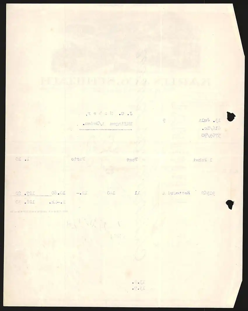 Rechnung Schiltach i. Schwarzwald 1929, Karlin & Co., Tuchfabriken, Ansichten der Werke Hohenstein und Schlossmühle