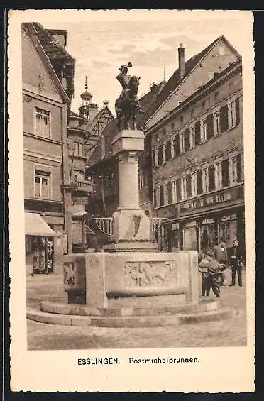 AK Esslingen / Neckar, Ortspartie mit Postmichelbrunnen