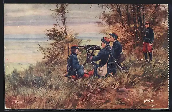 AK Französische Infanterie mit Maschinengewehr